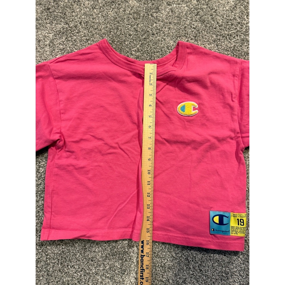 Champion‎ Reverse Weave Crop Top T-Shirt Pink Embroidered Logo Patch 19 Small - Picture 8 of 9
